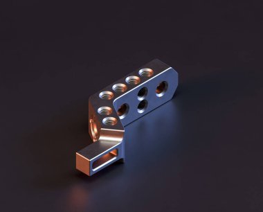 Makine ve otomotiv endüstrisinde makinenin parlak metal yedek mekanik parçası, 3D işlemeli, paslanmaz çelik izole edilmiş makine parçası,