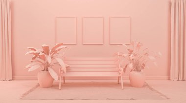 poster çerçeve odası, düz pembe renk, katı monokrom arkaplan, web ve grafik tasarımı için 3D görüntüleme