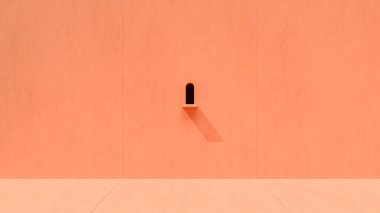 Güneşli bir günde duvarları ve zemini olan minimum pastel pembe mimari arkaplan, sunum veya web sitesi kullanımları için 3D görüntüleme özellikle tipografiksel kullanım