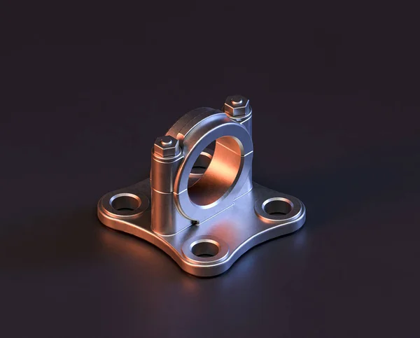 Shiny metal spare mechanical part of machine in machinery and automotive industry, 3d rendering, stainless steel isolated machine piece, isometric