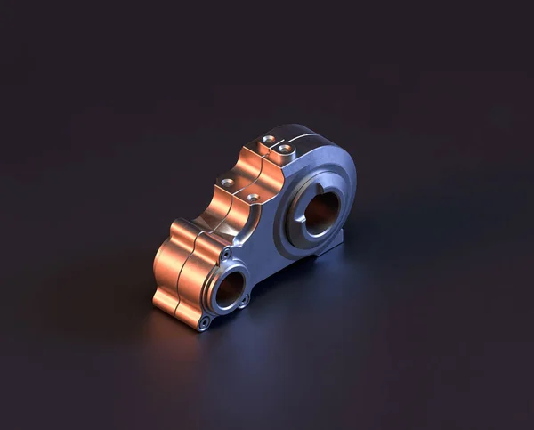 Shiny metal spare mechanical part of machine in machinery and automotive industry, 3d rendering, stainless steel isolated machine piece, isometric