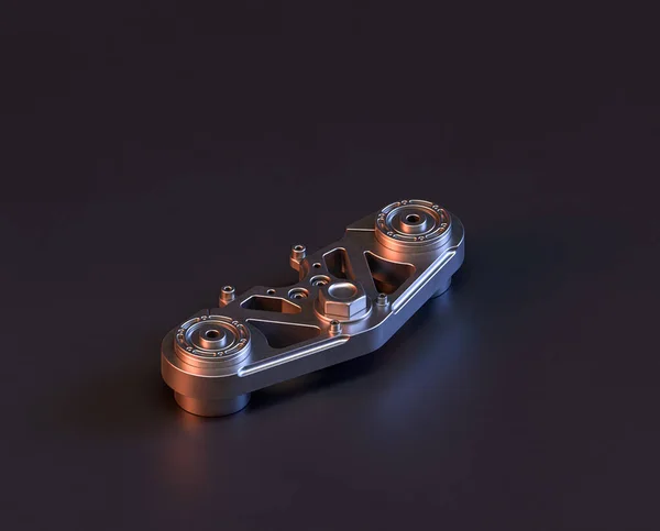 Shiny metal spare mechanical part of machine in machinery and automotive industry, 3d rendering, stainless steel isolated machine piece, isometric