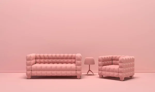 Intérieur Chambre Couleur Rose Clair Monochrome Uni Avec Des Meubles — Photo