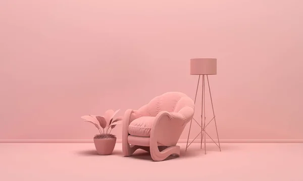 Εσωτερικό Δωμάτιο Μονόχρωμο Ανοιχτό Ροζ Χρώμα Μονό Κάθισμα Φωτιστικό Δαπέδου — Φωτογραφία Αρχείου