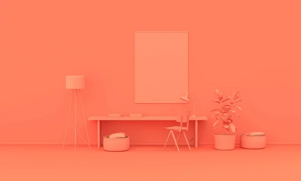 Interiör Rum Vanlig Enfärgad Rosa Orange Färg Med Möbler Och — Stockfoto