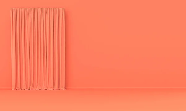Interiér Obyčejné Monochromatické Narůžovělé Oranžové Barvě Pouze Závěsem Světlé Pozadí — Stock fotografie