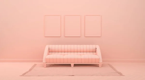 Picture Frame Mock Room Monochrome Pinkish Orange Color Furnitures Room — Stock Photo, Image