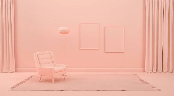 Εσωτερικό Δωμάτιο Απλό Μονόχρωμο Ροζ Πορτοκαλί Χρώμα Έπιπλα Και Αξεσουάρ — Φωτογραφία Αρχείου