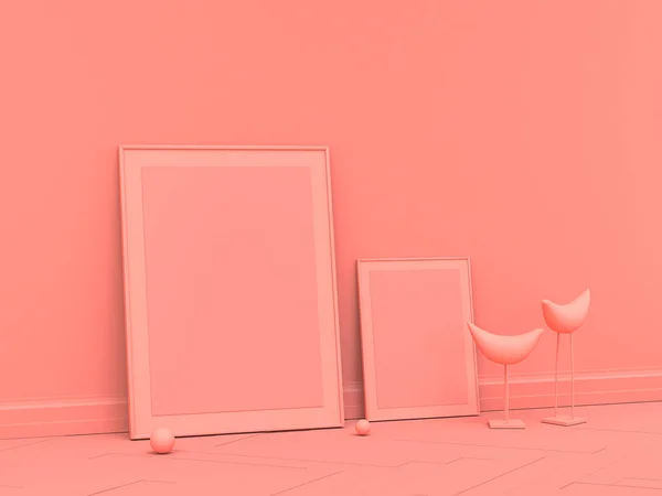 Molduras Cartaz Mockup Assoalho Sala Contínua Única Cor Rosa Renderização — Fotografia de Stock