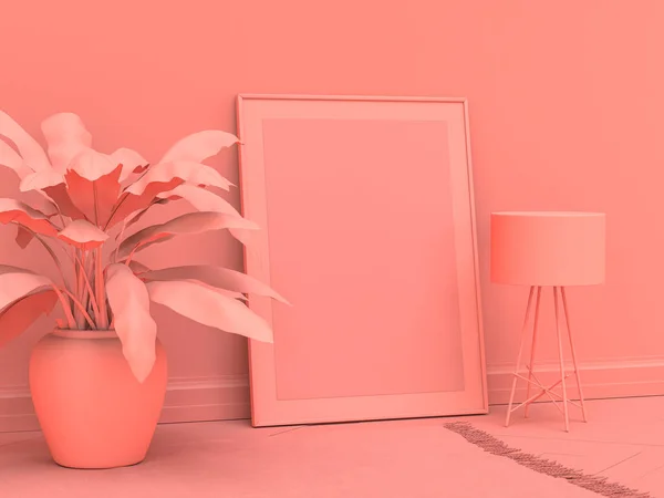 Quadro Cartaz Vertical Chão Uma Sala Monocromática Rosa Com Lâmpada — Fotografia de Stock