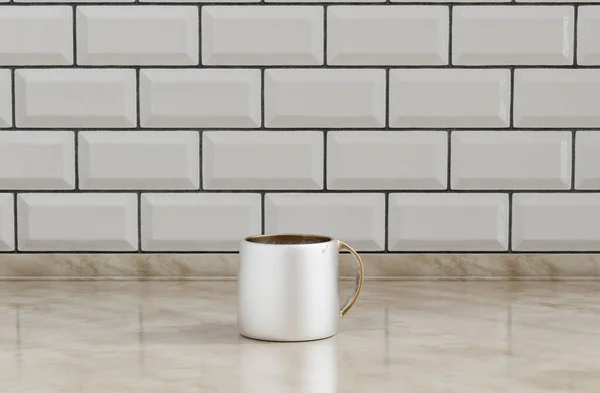 Single Coffee Mug Front View Kitchen Counter Top Faience Mosaic — Stock Photo, Image