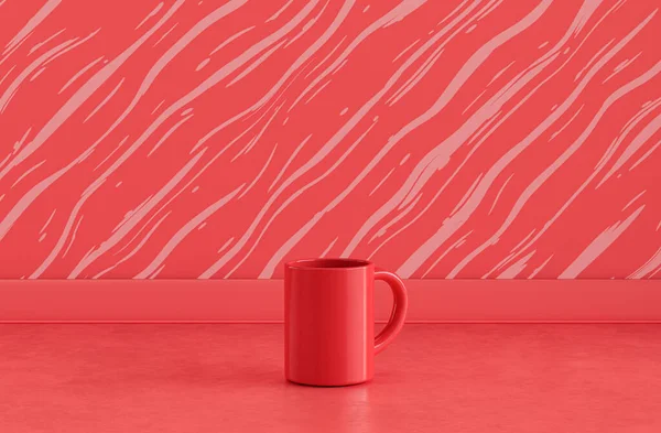 Pojedynczy Monochromatyczny Czerwony Kolor Kubek Kawy Monochromatyczne Czerwony Kolor Blat — Zdjęcie stockowe