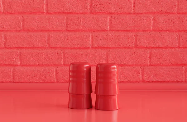 Одноколірні Чашки Кави Червоного Кольору Складені Один Одного Плоскій Монохромній — стокове фото