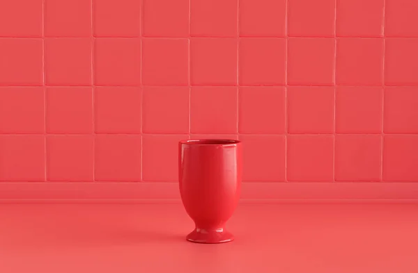 Vidrio Agua Único Encimera Cocina Color Rojo Monocromo Con Pared —  Fotos de Stock