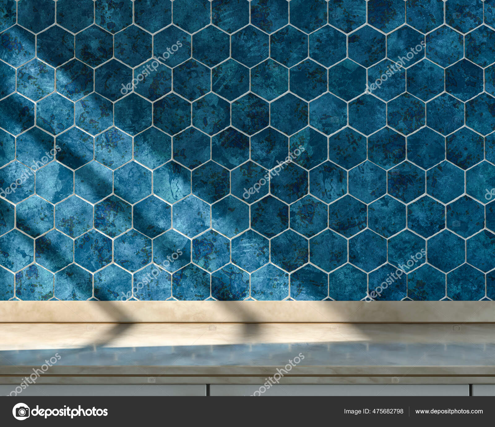 Front View Kitchen Marble Kitchen Countertop Some Dishes Warm Morning