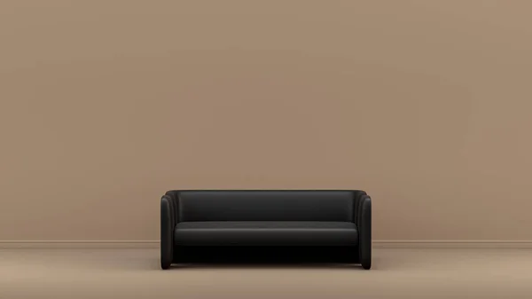 Wnętrze Pokoju Monochromatycznym Czarnym Błyszczącym Skórzanym Pojedynczym Tapczanem Sienna Brązowy — Zdjęcie stockowe