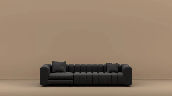 明るい茶色のモノクロームインテリアルーム 単色の家具 3Dレンダリング 空の部屋で暗いとベルベットの柔らかい生地とシングルシート — ストック写真