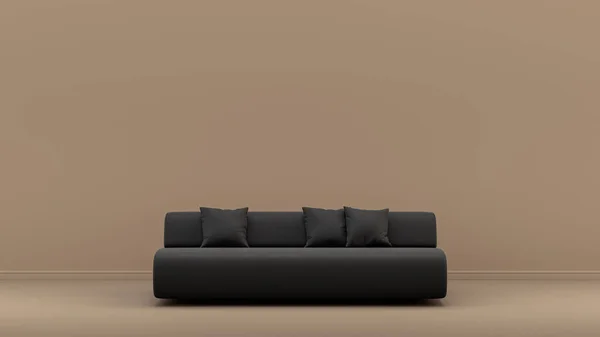 明るい茶色のモノクロームインテリアルーム 単色の家具 3Dレンダリング 空の部屋で暗いとベルベットの柔らかい生地とシングルシート — ストック写真