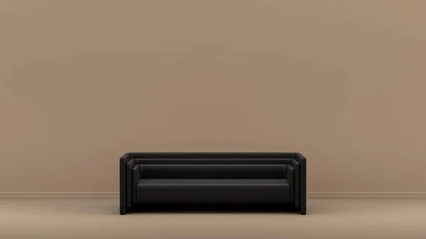 Habitación Interior Con Negro Monocromo Cuero Brillante Sofá Individual Bronceado —  Fotos de Stock