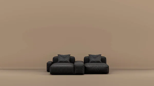 Interior Room Monochrome Black Glossy Leather Single Couch Tan Sienna — Stock Photo, Image