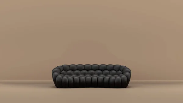 室内有单色黑色和光泽皮革单人床 棕褐色房间 单色家具 3D渲染 海报背景 — 图库照片