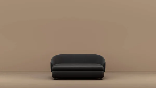 Interiér Pokoj Monochromní Černé Lesklé Kůže Jednolůžkový Gauč Opálení Sienna — Stock fotografie