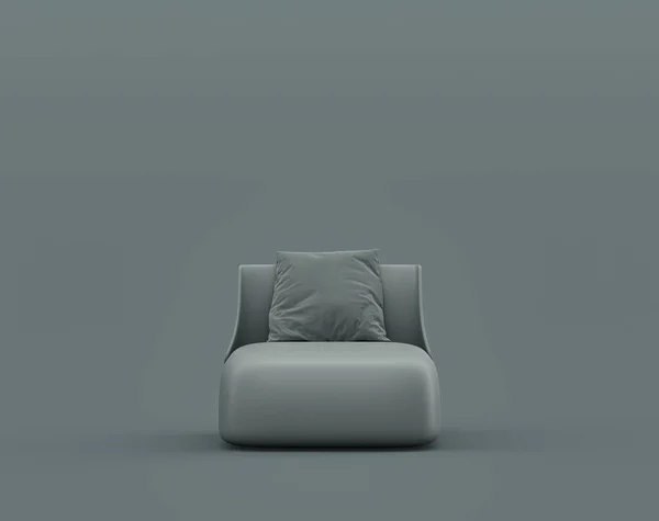 単色薄暗い灰色の室内のシングルアームチェア シングルグレーの色 3Dレンダリング 画像フレームの背景 — ストック写真