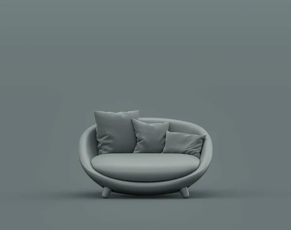 Einzelner Sessel Einem Monochromen Dunkelgrauen Innenraum Einzelne Graue Farbe Rendering — Stockfoto