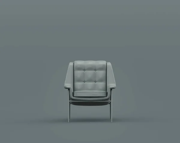 单张扶手椅 单色昏暗灰色室内 单色灰色 3D渲染 画框背景 — 图库照片