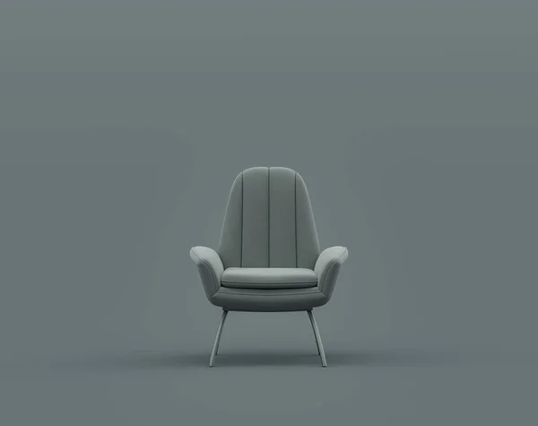 単色薄暗い灰色の室内のシングルグレーベルベットのアームチェア シングルグレーの色 3Dレンダリング 画像フレームの背景 — ストック写真