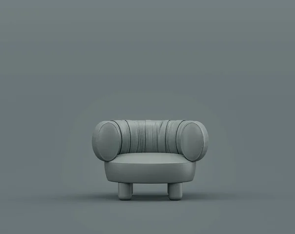 单张扶手椅 单色昏暗灰色室内 单色灰色 3D渲染 画框背景 — 图库照片
