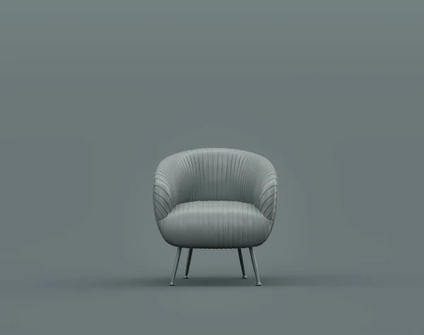 単色薄暗い灰色の室内のシングルアームチェア シングルグレーの色 3Dレンダリング 画像フレームの背景 — ストック写真