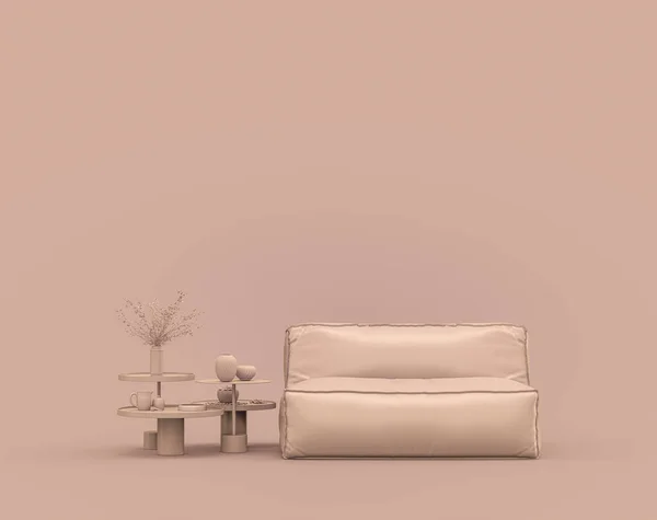 Fauteuil Simple Table Basse Monochrome Unicolore Brun Rosé Chambre Intérieure — Photo
