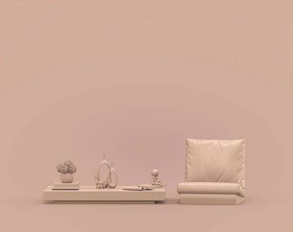 Ενιαία Πολυθρόνα Και Τραπεζάκι Σαλονιού Μονόχρωμο Μονό Χρώμα Ρόδινο Καφέ — Φωτογραφία Αρχείου