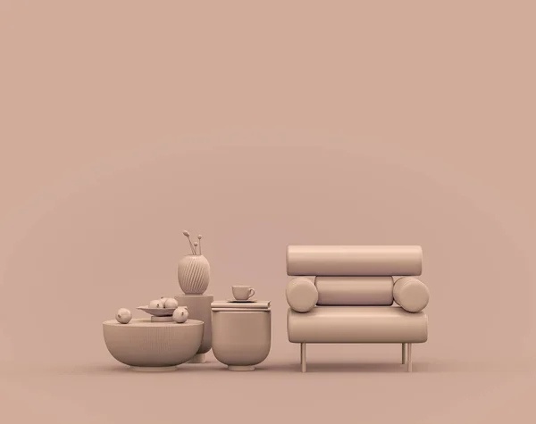 Pojedynczy Fotel Stolik Monochromatycznym Jednokolorowy Różowy Brązowy Różowy Kolor Wnętrza — Zdjęcie stockowe