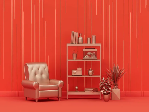 Monochromatyczny Pojedynczy Kolor Czerwony Książka Półka Ikona Pomarańczowym Tle Wnętrze — Zdjęcie stockowe