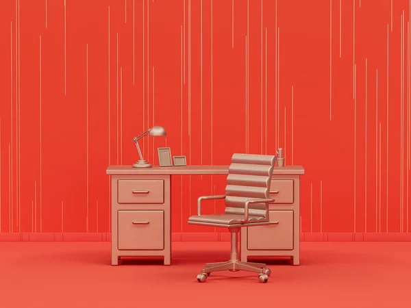 Monokrom Warna Tunggal Emas Metalik Meja Kerja Dengan Kursi Kantor — Stok Foto