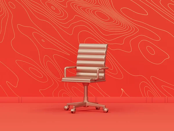 Fotel Biurowy Monochromatycznym Pojedynczym Złotym Kolorem Pomarańczowym Tle Wnętrze Pokoju — Zdjęcie stockowe