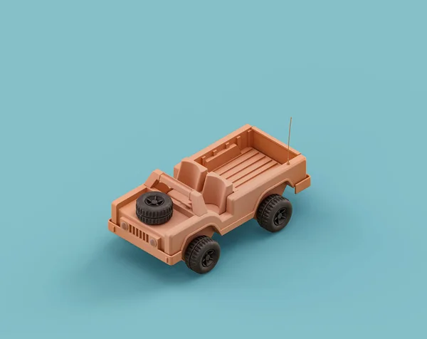 Isometrische Platte Oranje Kleur Militaire Jeep Speelgoed Enkele Kleur Turquoise — Stockfoto