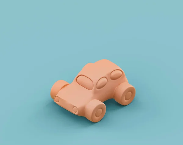 単一の色のターコイズ 青の背景 3Dレンダリングでアイソメトリックフラットオレンジ色の車のおもちゃ — ストック写真