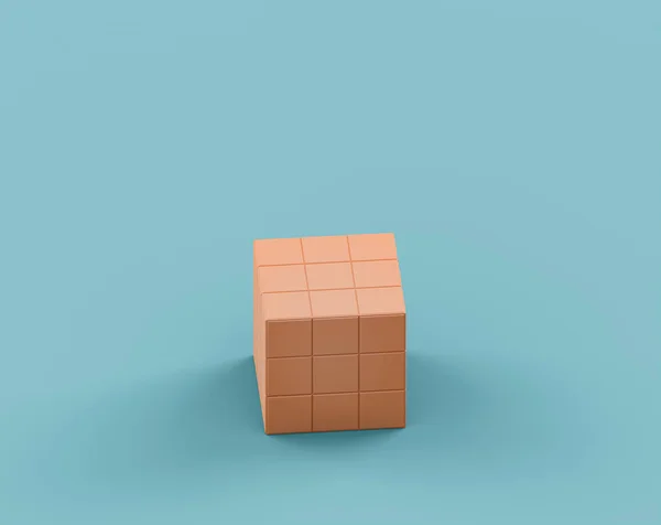 Isometrische Platte Oranje Kleur Rubik Kubus Speelgoed Enkele Kleur Turquoise — Stockfoto