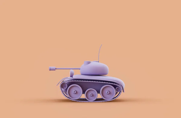 単色の黄色 オレンジの背景 3Dレンダリングで単色の紫のおもちゃのタンク — ストック写真