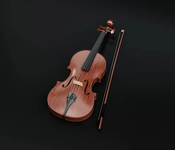 Musik Instriument Einzelne Geige Und Saite Einem Dunklen Studio Niemand — Stockfoto