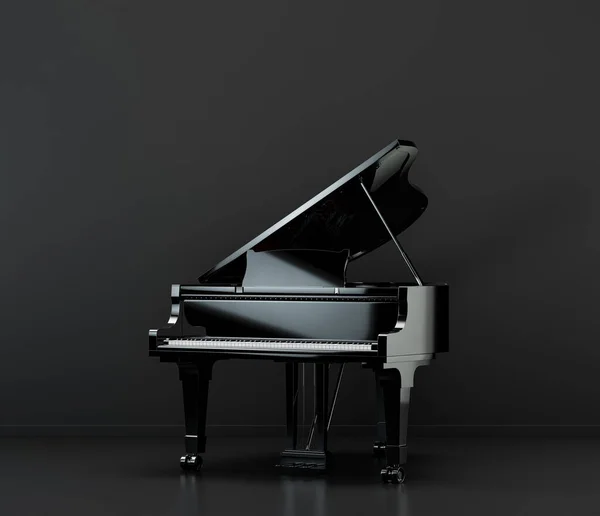 Música Instriument Piano Cola Negro Estudio Oscuro Nadie Rendering — Foto de Stock