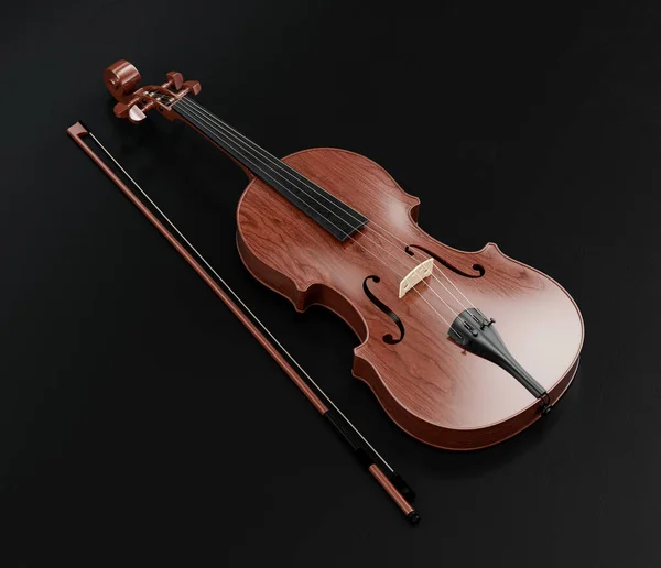 Music Instriument Single Violing String Dark Studio Nobody Rendering — Stock Photo, Image