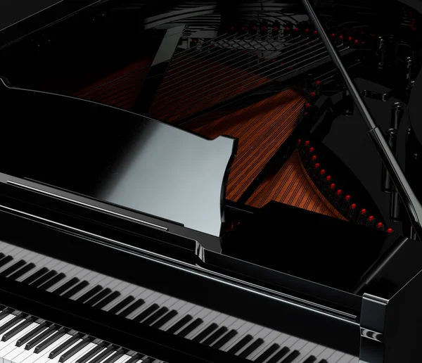 Music Instriument Black Grand Piano Dark Studio Nobody Rendering — Stock Photo, Image