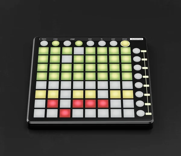 Müzik enstrümanı, USB MIDI ped kontrolörü, bateri ve efekt pedi karanlık bir stüdyoda, hiç kimse, 3D görüntüleme