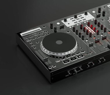 Müzik enstrümanı, DJ mikser kumandası karanlık bir stüdyoda, hiç kimse, 3D görüntüleme