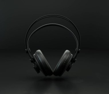 Müzik enstrümanı, karanlık bir stüdyoda profesyonel kulaklık, hiç kimse, 3D görüntüleme