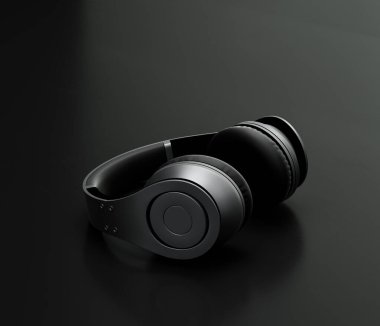 Müzik enstrümanı, karanlık bir stüdyoda yerde profesyonel kulaklık, hiç kimse, 3D görüntüleme